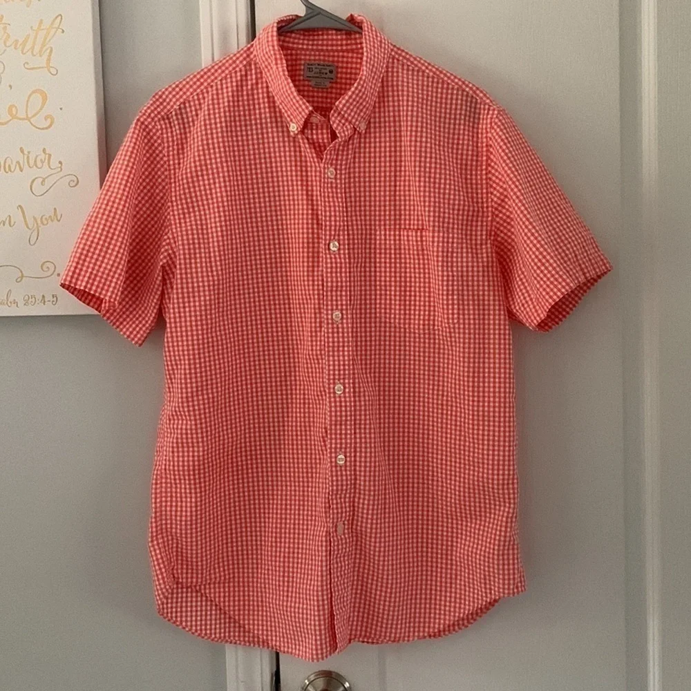 J. Crew Tailored Orange Plaid Button-Down Shirt size medium short sleeves‎